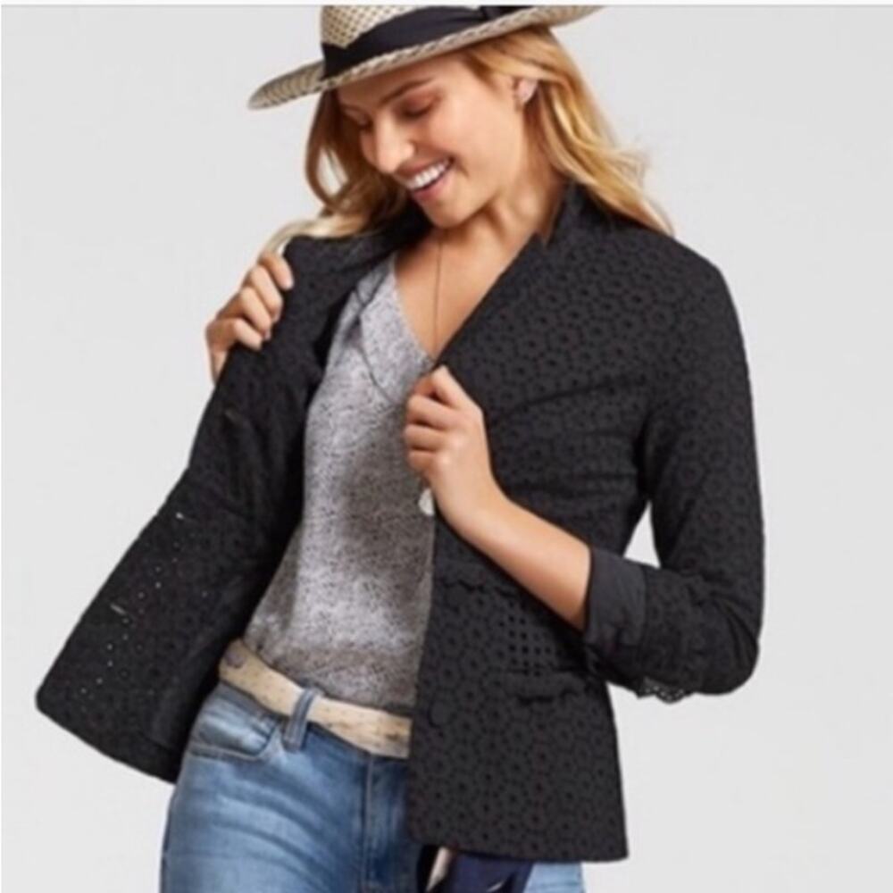 Cabi Flamenco Eyelet Jacket Classic Black Layering Style 5293 Sz 10 100% Cotton
